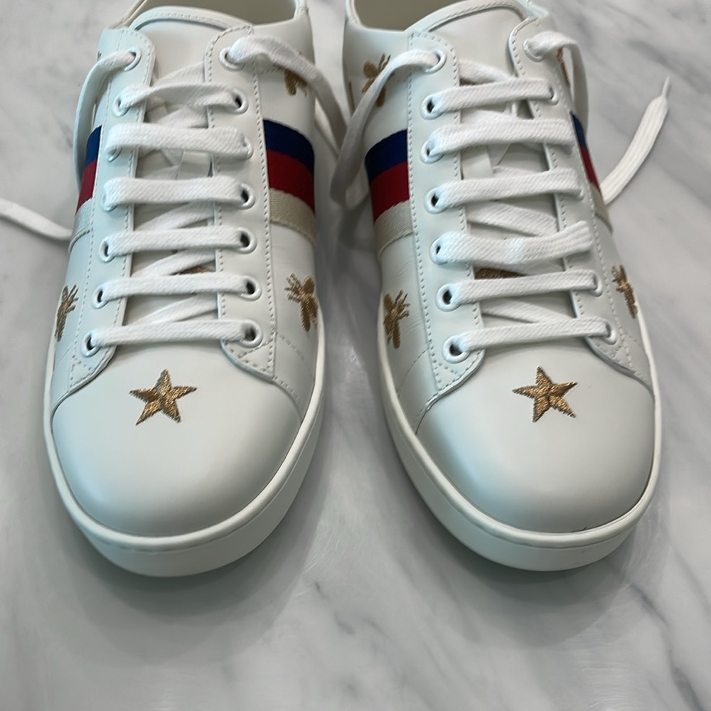 👟⭐️New Gucci Ace White Sneakers with Stars ⭐️ and Bees 🐝. Size 40 IT. - Picture 14 of 16
